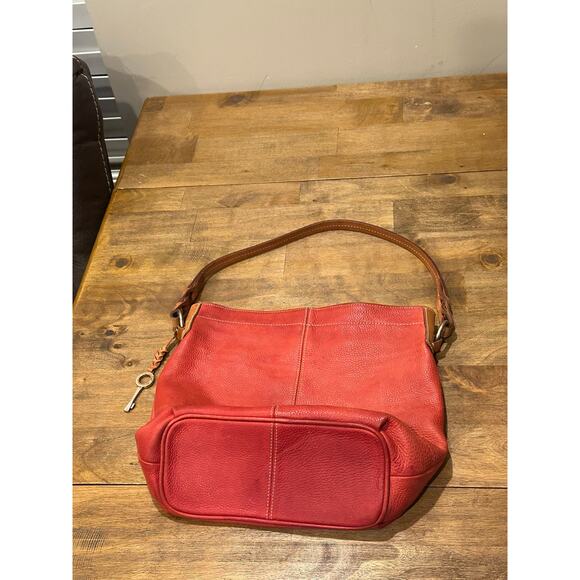 Fossil Jolie Leather Shoulder Bag Orange/Red Medium Size Purse Classic - Picture 2 of 15